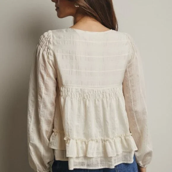 Ruffle Hem Peasant Blouse in Ecru - Picture 11 of 16